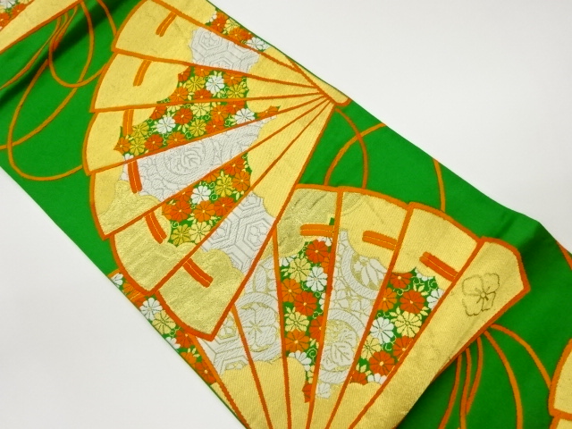 檜扇に菊唐草・古典柄模様織出し袋帯